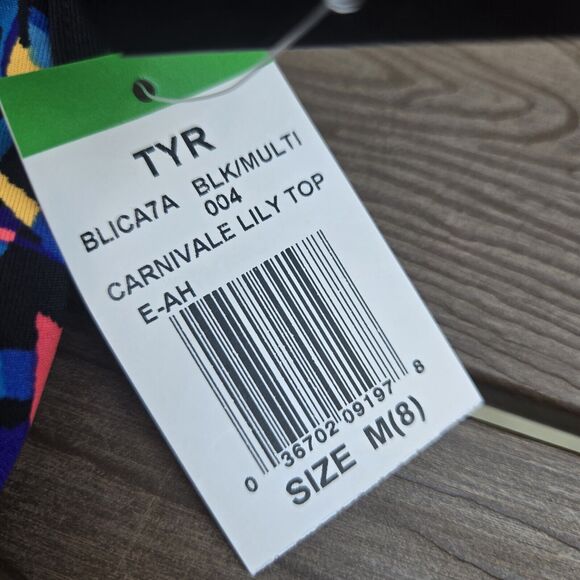 TYR Womens Carnivale Lily Bikini Top Multicolor & Black Bottom Size 8 NWT - Picture 3 of 3